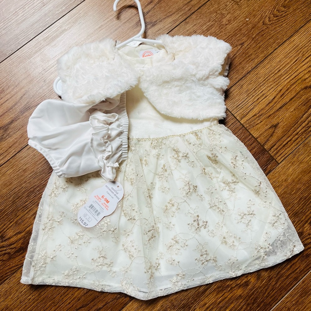 GLO Jeans Cream Dress with Gold Floral Details